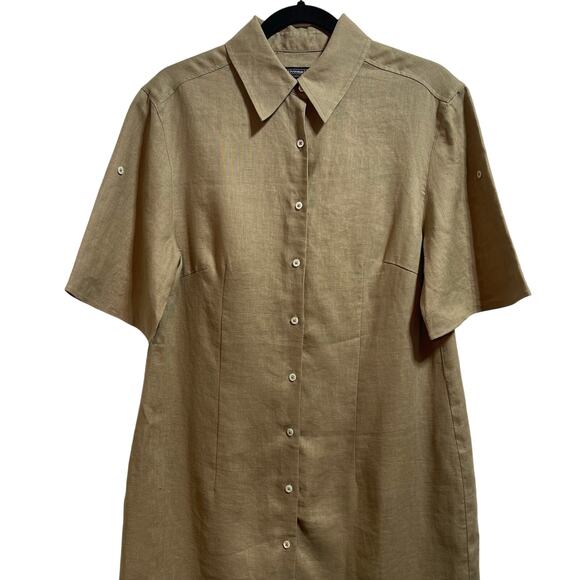 Vintage The J. Peterman Company 100% Linen Midi Dress Button Front Women's 8 - Picture 3 of 7